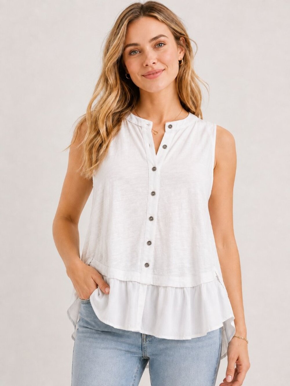 Anthropologie Meadow Rue White Cotton Button Front Peplum Tank Top S